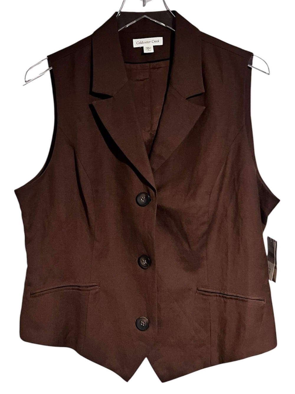 🆕 LINEN Vest Button Down Chocolate Brown NWT Sleeveless Dress Top Casual 14 16